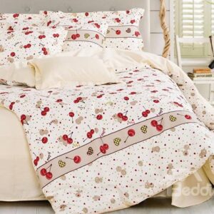 Sweet Cherry Printing 4-Piece Cotton Duvet Cover Sets