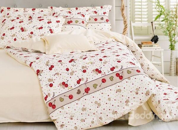 Sweet Cherry Printing 4-Piece Cotton Duvet Cover Sets