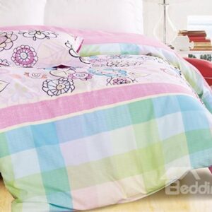 Gorgeous Sweet Flowers Fashion Plaid 4-Piece Cotton Duvet Cover Sets