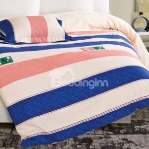 Stylish Stripe Contracted Style 4-Piece Cotton Duvet Cover Sets