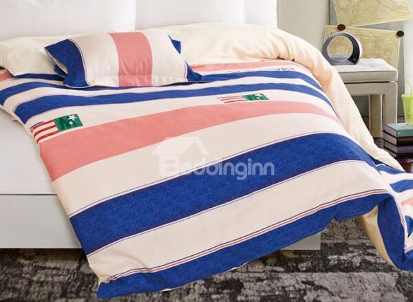 Stylish Stripe Contracted Style 4-Piece Cotton Duvet Cover Sets