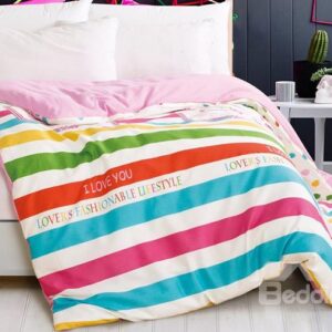 Pretty Iridescence Stripe 4-Piece Cotton Duvet Cover Sets