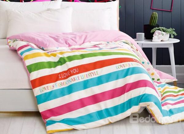 Pretty Iridescence Stripe 4-Piece Cotton Duvet Cover Sets