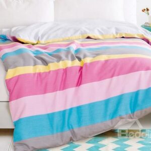 Cuddly Iridescence Stripe 4-Piece Cotton Duvet Cover Sets