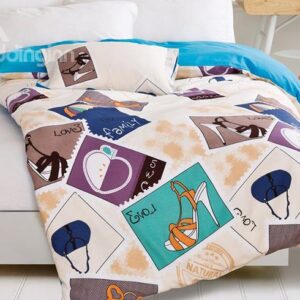 Unique Fashion Bags & High Heels Printing 4-Piece Cotton Duvet Cover Sets