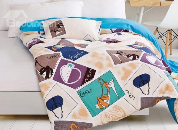 Unique Fashion Bags & High Heels Printing 4-Piece Cotton Duvet Cover Sets