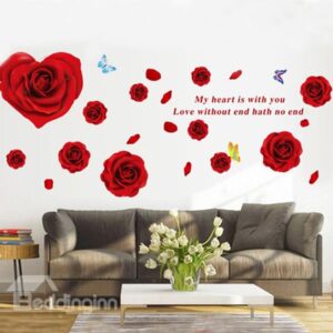 Glamorous Romantic Red Roses Removable Wall Sticker