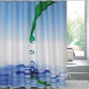 Bright Color Vivid 3D Green Leaf Droplets Shower Curtain