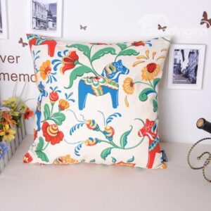 Novel Hobbyhorse Pastoral Flowers Printing Throw Pillowcase
