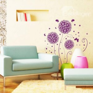 Fantastic Purple Flower Ball and Butterfly Removable Wall Sticker