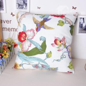 Pastoral Birds Flowers Printing Cozy Cotton Throw Pillowcase