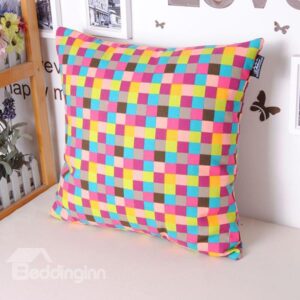Chic Polychrome Plaid Style Cotton Throw Pillowcase