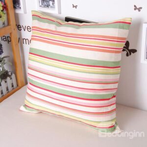 Polychromatic Stripe Concise Design Soft Cotton Throw Pillowcase