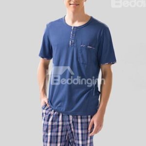 Cozy Cotton Long Pants Short Sleeves Men's Sleepwear