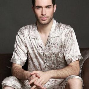 Amazing Silky Single-Breasted Short Sleeves Men's Sleepwear