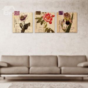 Creative Floral in Stamps Frameless Canvas 3-Panel Wall Art Prints