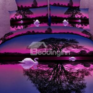 Wonderful Purple Swan Lake Cotton Fitted Sheet