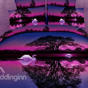Wonderful Purple Swan Lake Cotton 2-Piece Pillowcases