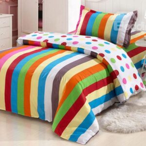 Colorful Stripes and Polka Dots Pattern 3-Piece Organic Cotton Kids Duvet Cover Sets