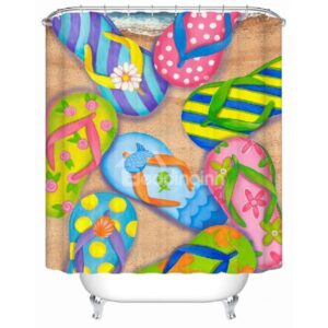 Unique Colorful Beach Sandal Print Shower Curtain