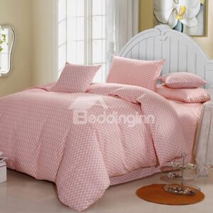 Concise Triangle Printing Pink 4-Piece Duvet Cover Sets