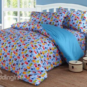Bright Colorful Birds Pattern Organic Cotton 4-Piece Duvet Cover Sets