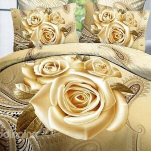 Luxury Golden Rose Printing 4-Piece Duvet Cover Sets