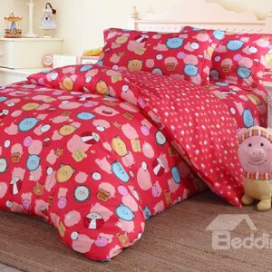 Cute Bear and Ladybird Pattern 4-Piece Cotton Duvet Cover Sets