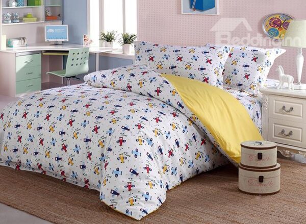 Bouncy Little Plane Pattern 4-Piece Cotton Duvet Cover Sets