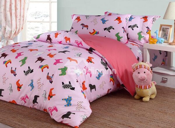 Lovely Little Unicorn Pattern Cotton Kids 4-Piece Duvet Cover Sets