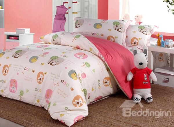 Lovely Bear and Duck Pattern Organic Cotton 4-Piece Duvet Cover Sets