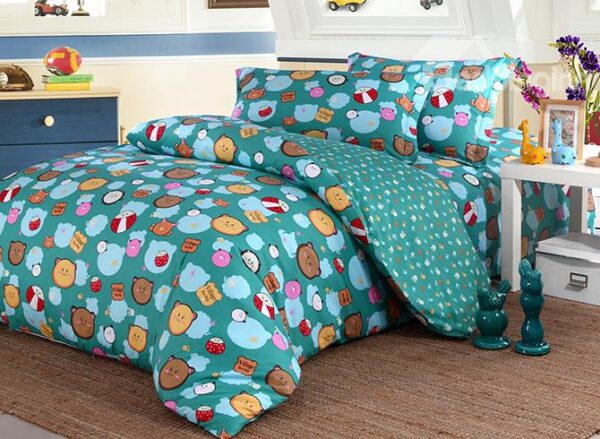 Lovely Bear Pattern Organic Cotton 4-Piece Duvet Cover Sets