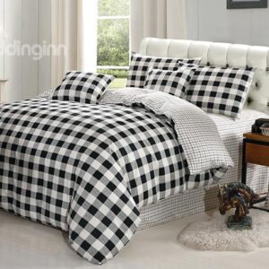 Classic Black White Plaid Design 4-Piece Duvet Cover Sets