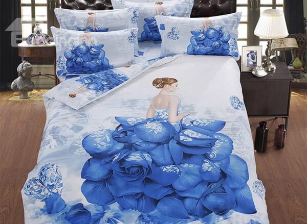 Artistic Floral Girl Cotton 5-Piece Comforter Sets