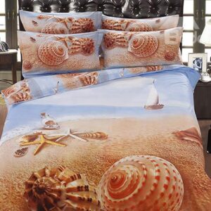 Classy Beach Shell Printing Cotton 5-Piece Comforter Sets