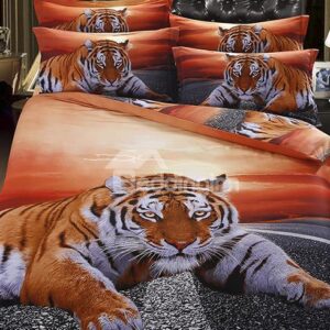 Chic Lying Tiger under Twilight 5-Piece Cotton Comforter Sets