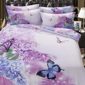 Artistic Romantic Flower Butterflies Printing 5-Piece Cotton Comforter Sets