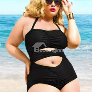 Charming Solid Color Cut Out Plus Size Monokini