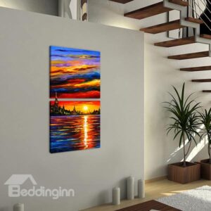 Amazing Oil-Painting Style Sunset Sea Sight 2-Panel Canvas Wall Art Prints