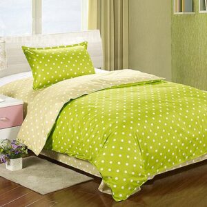 Lively Green Polka Dot Pattern 3-Piece Cotton Kids Duvet Cover Sets
