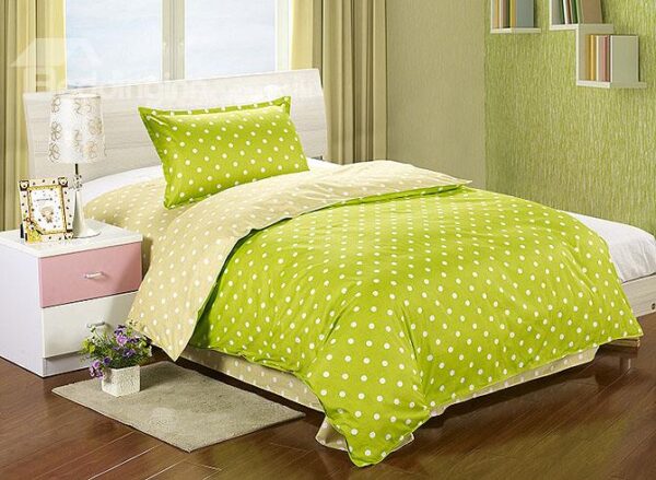 Lively Green Polka Dot Pattern 3-Piece Cotton Kids Duvet Cover Sets