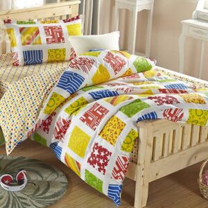 Lovely Colorful Square Pattern 3-Piece Organic Cotton Kids Duvet Cover Sets