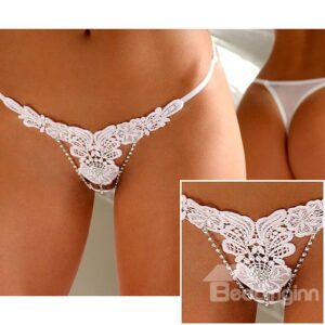 Amazing Solid White Sexy Lace Flower Pattern T-Backs
