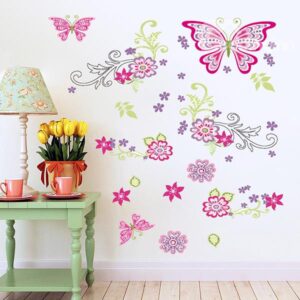 Splendid Butterfly and Flowers Removable Decorative Wall Sticker