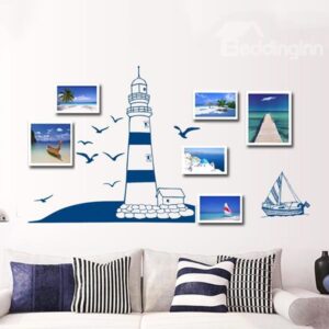 Fantastic Mediterranean Style Lighthouse and Seagulls Wall Sticker