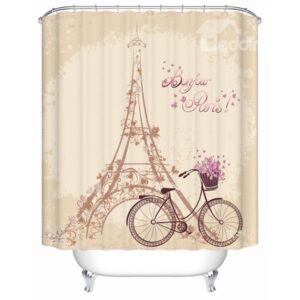 Dreamlike Eiffel Tower and Bike 3D Shower Curtain