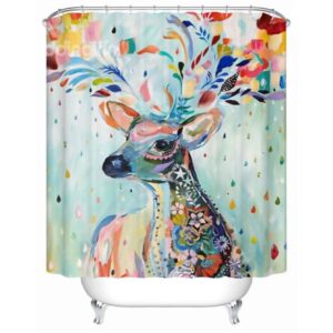 Unique Colorful Flower Deer 3D Shower Curtain