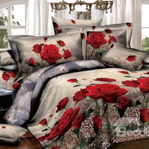 Red Roses with Leopard Background Print 2-Piece Pillow Cases