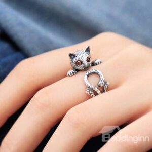 Fashion and Cute Nice Quality Silver 925 and Crystal Kitten Pattern Ring
