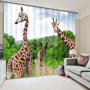 3D Giraffe Polyester Light Blocking Curtain